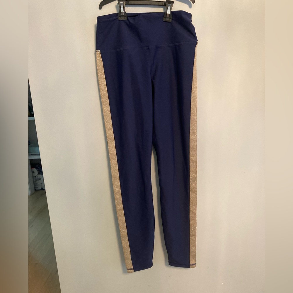 NWT Spiritual Gangster Navy Glitter Stripe Leggings, Size Large